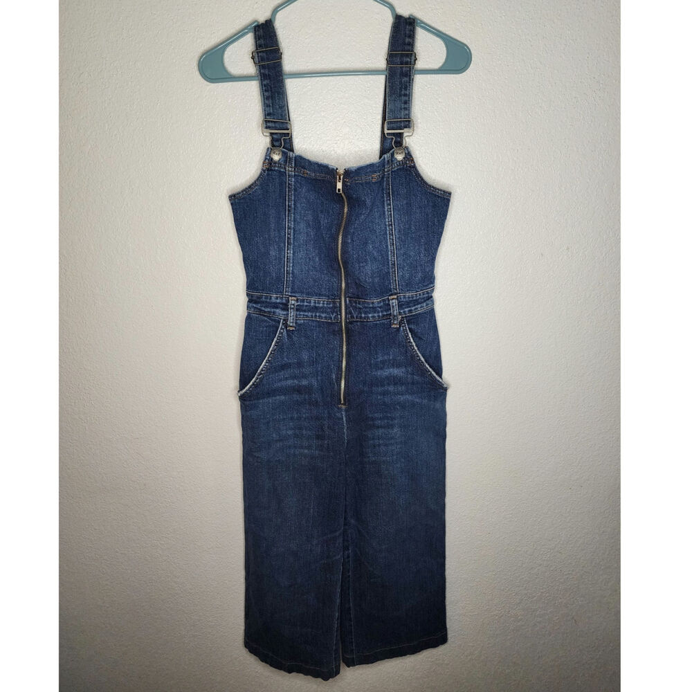 Reformation Jenny Zip Front Denim Jumpsuit Cropped Wide Leg Jean Overalls Kasai - Picture 2 of 13